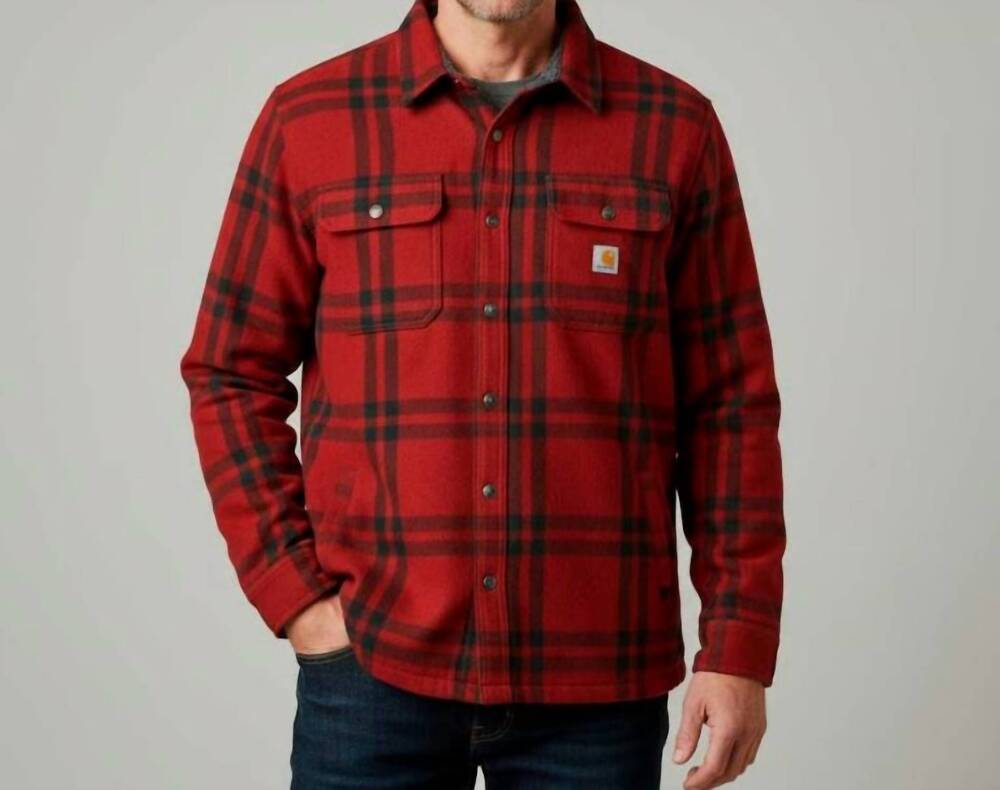 NEW CARHARTT relaxed fit flannel sherpa-lined shirt jacket in crabapple